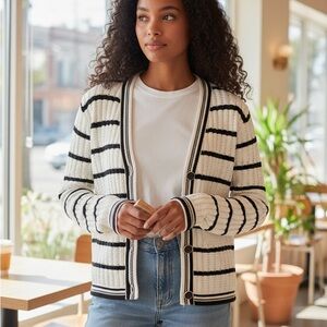 J. Crew Black and White Striped Cardigan